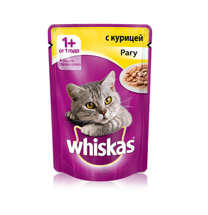 Whiskas для кошек рагу с курицей 85 гр.
